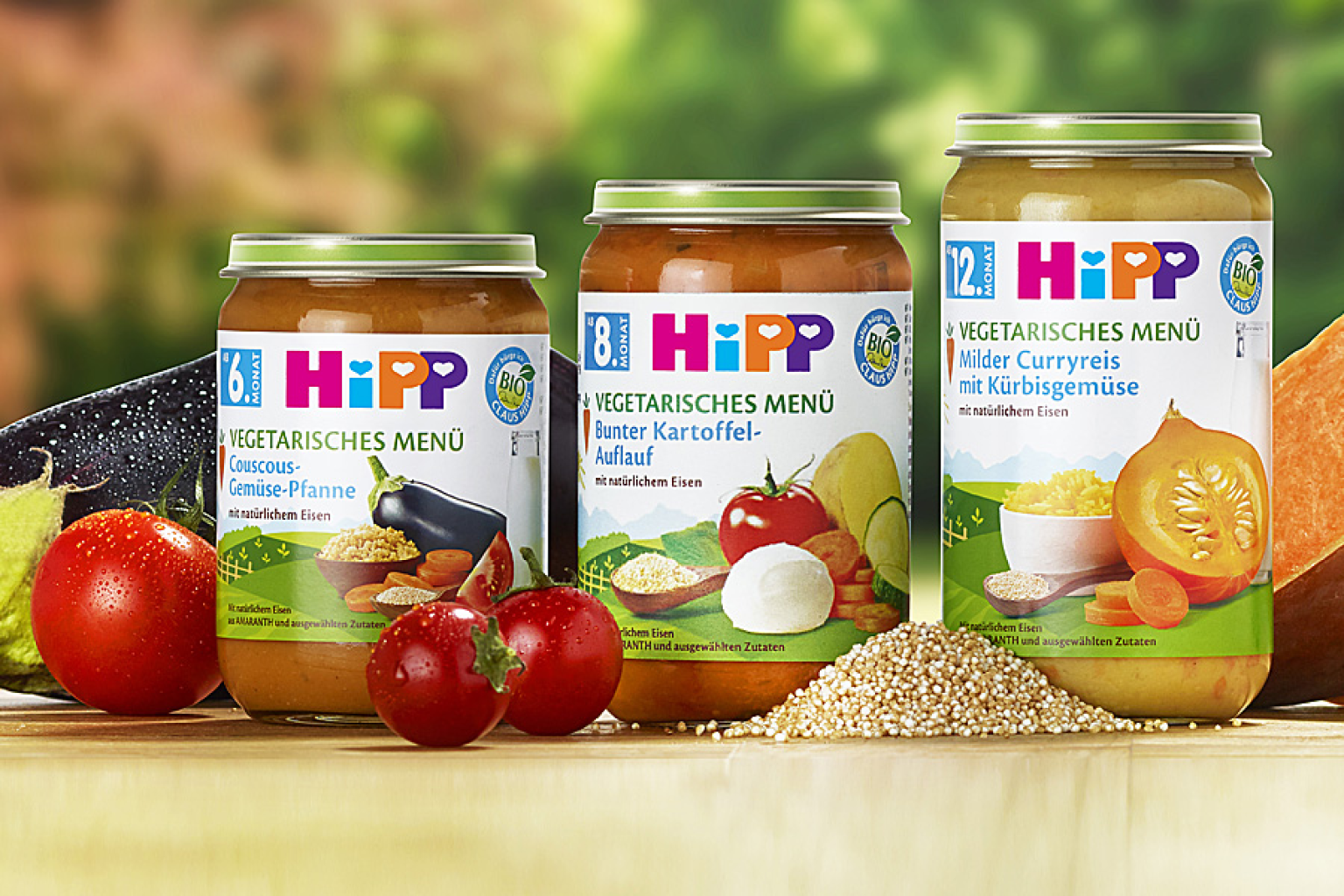 3 Hippgläschen mit Gemüsedekoration