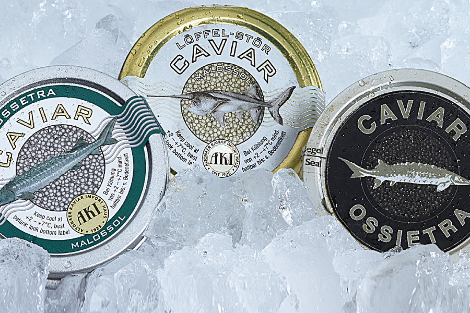 3 Kaviardosen auf Eis